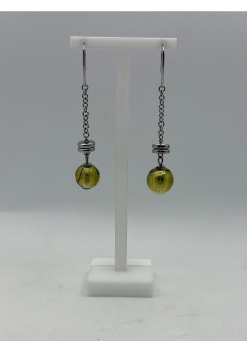 PENDIENTES ACERO LARGOS CADENITA Y PIEDRA DE COLOR