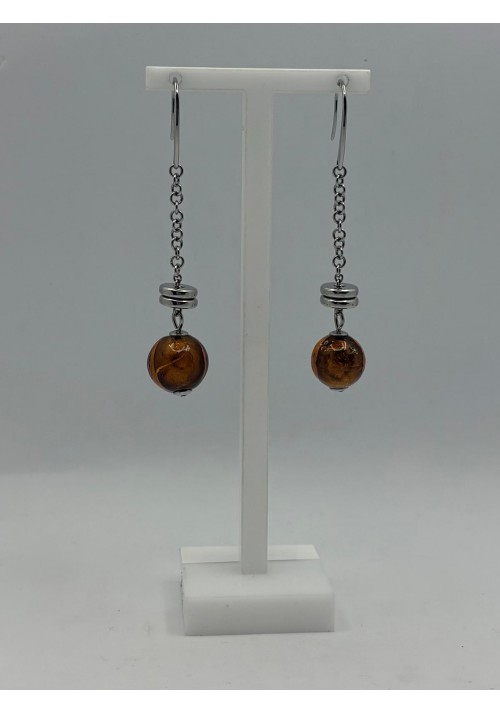 PENDIENTES ACERO LARGOS CADENITA Y PIEDRA DE COLOR