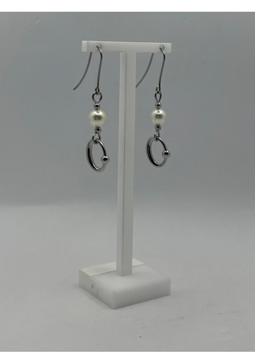 PENDIENTES ACERO LARGOS CON PERLA