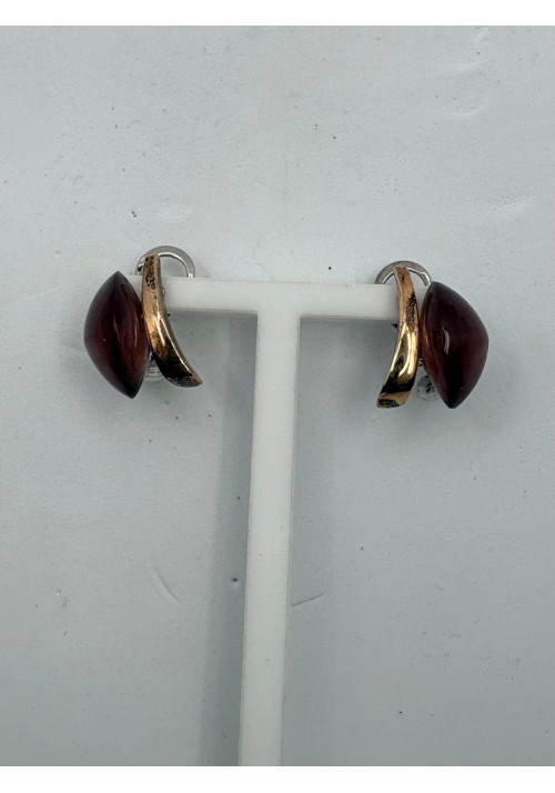 PENDIENTES PLATA CHAPADA CON PIEDRA Y CIERRE OMEGA