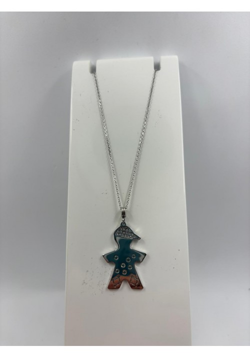 COLGANTE PLATA CON SILUETA DE NIÑO Y CIRCONITAS