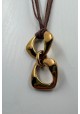 COLAGNTE ACERO DORADO CON CORDON DE SEDA MARRON
