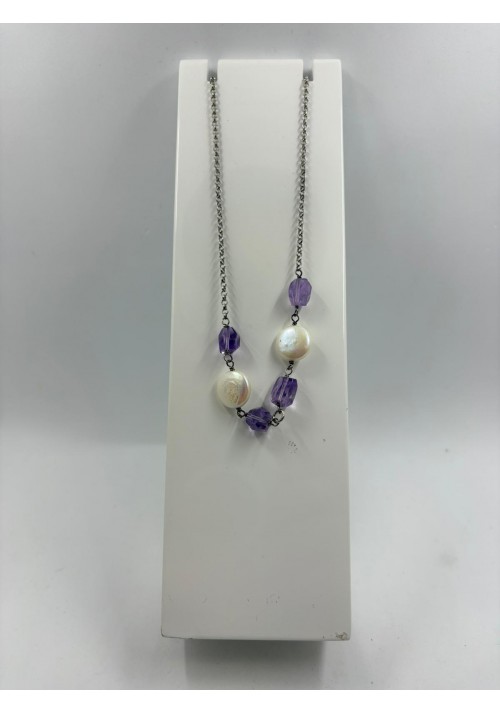 GARGANTILLA PLATA PERLAS Y PIEDRA DE COLOR