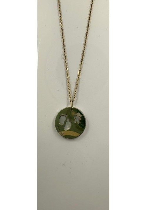 COLGANTE PLATA CHAPADA CON SILUETA DE NIÑA Y PIES