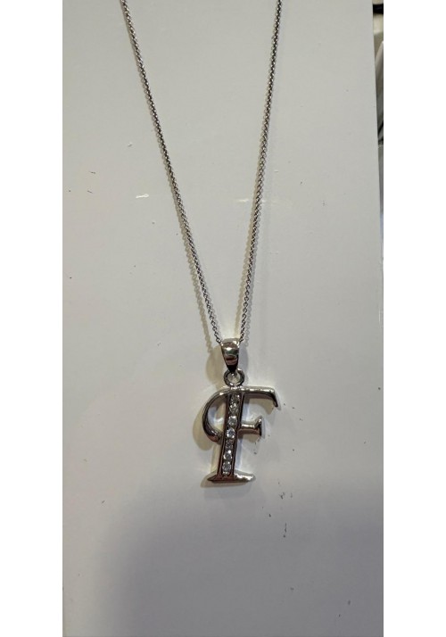 COLGANTE PLATA RODIADA CON INICIAL F Y CIRCONITAS